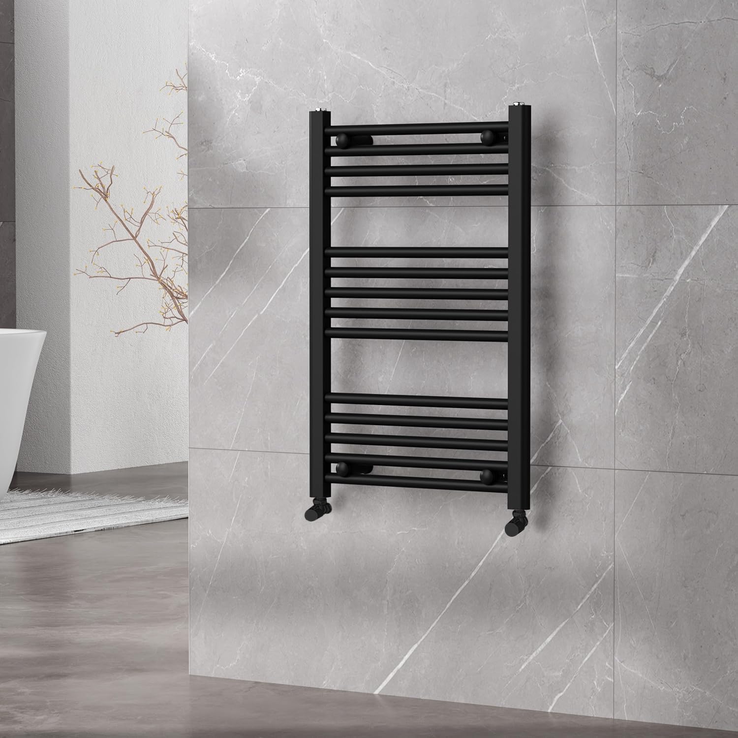 Go Bathrooms Nola Bathroom Towel Rail Heated Bathroom Radiator Wall Mounted Ladder Rail Black - 770mm x 500mm