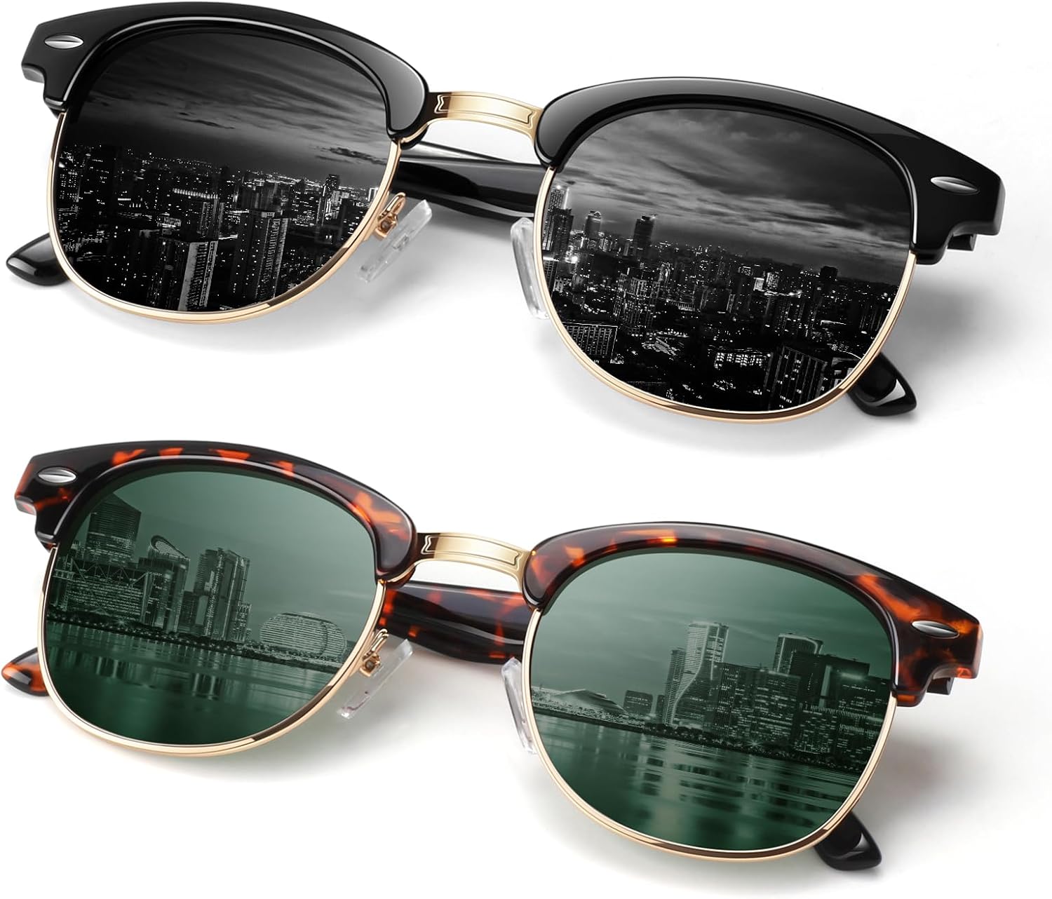 Polarized Sunglasses Men Women,Semi Rimless Retro Shades UV400 Protection