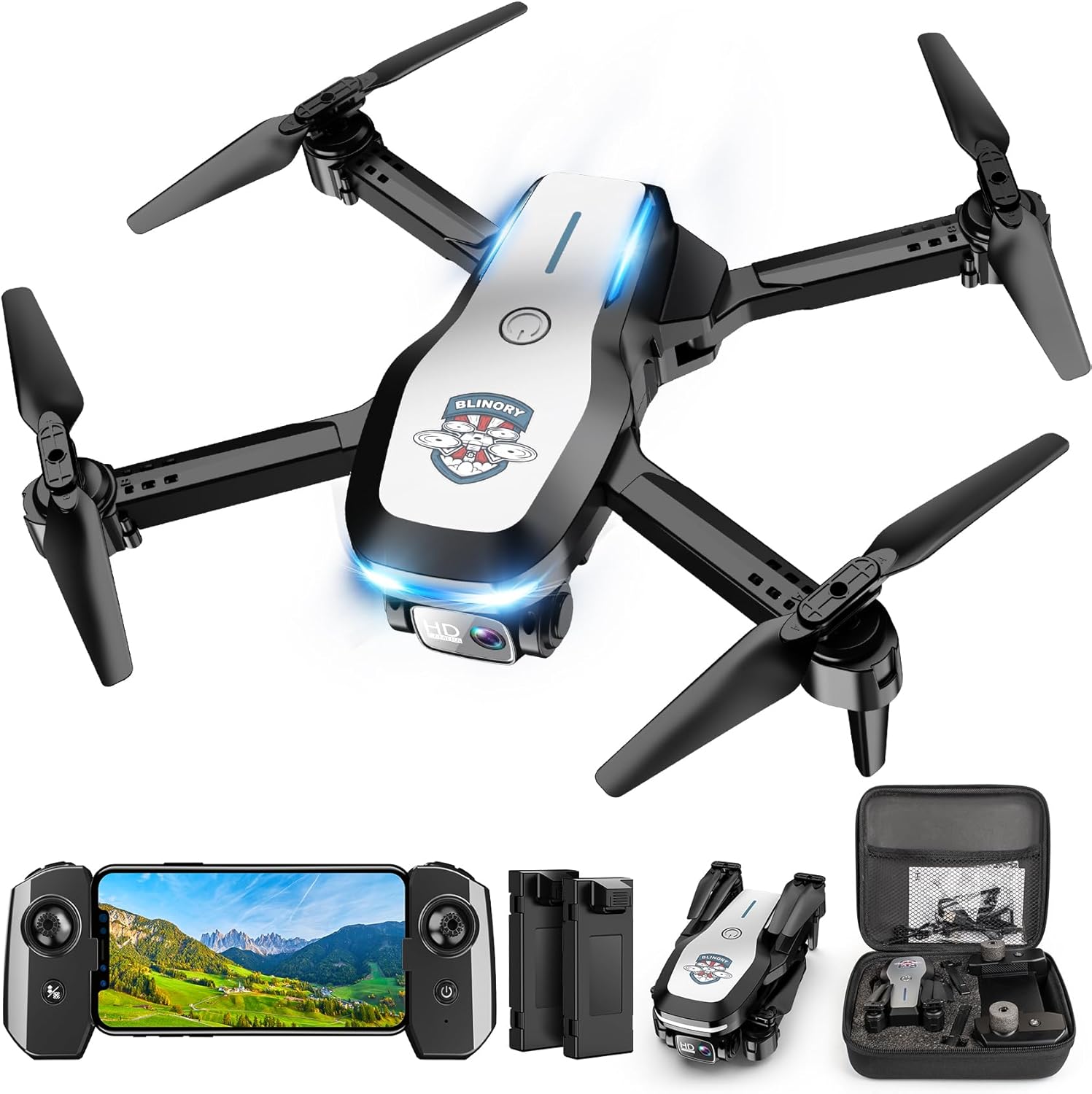 Drone with Camera 1080P FPV Foldable Drone for Beginners, Mini Drone with Altitude Hold, Auto-Follow, One Key Take Off/Land, Trajectory Flight, 3D Flip, 3 Speeds, Gravity Control,Toys for Boys Girls