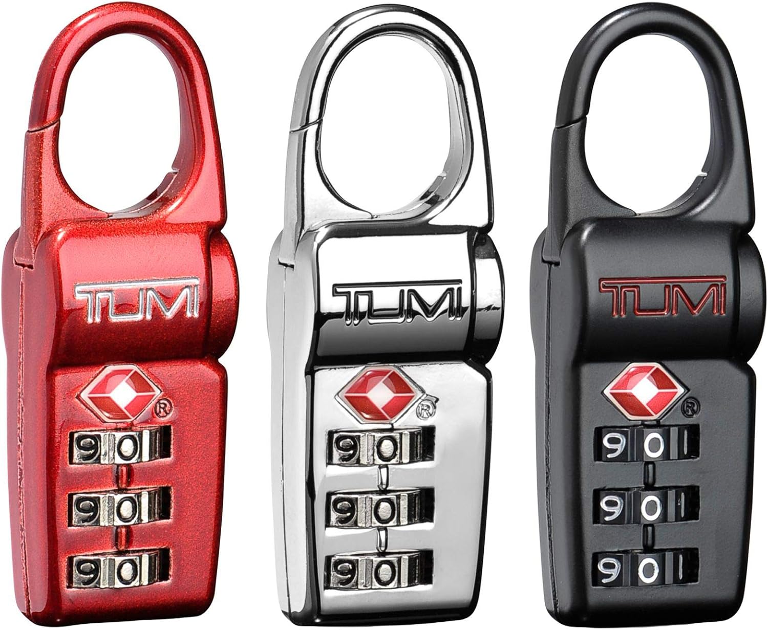 TUMI - TSA Lock Box - Combination Lock for Luggage & Backpack - TSA-Approved Locks - Travel Security Accessories - Set of 3 - Black/Silver/Red, Black, One Size, TSA Lock Box Set of 3