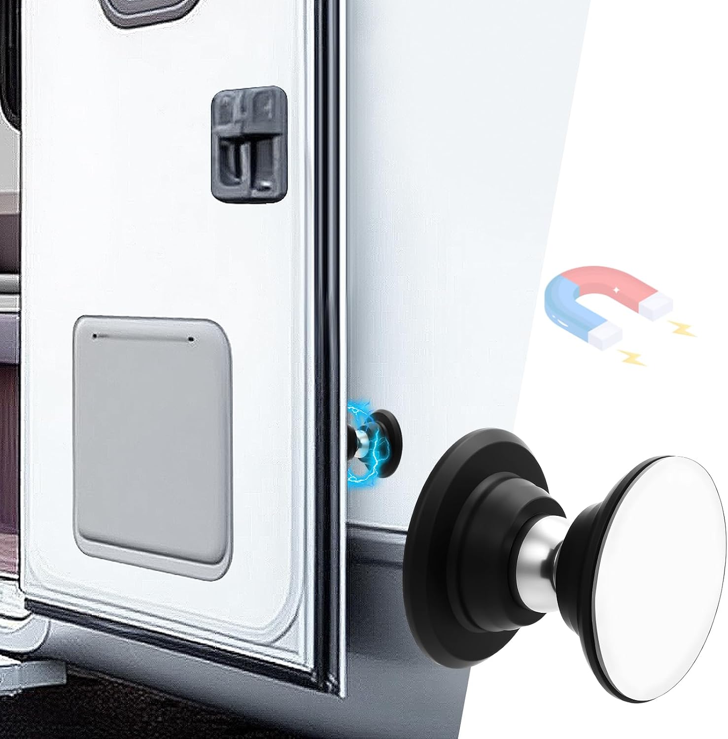 RV Magnetic Door Catch with Adhesives Screws - Easy to Install Camper Trailer Door Holder, Sturdy Stopper for RV Accessories, 1 Pack