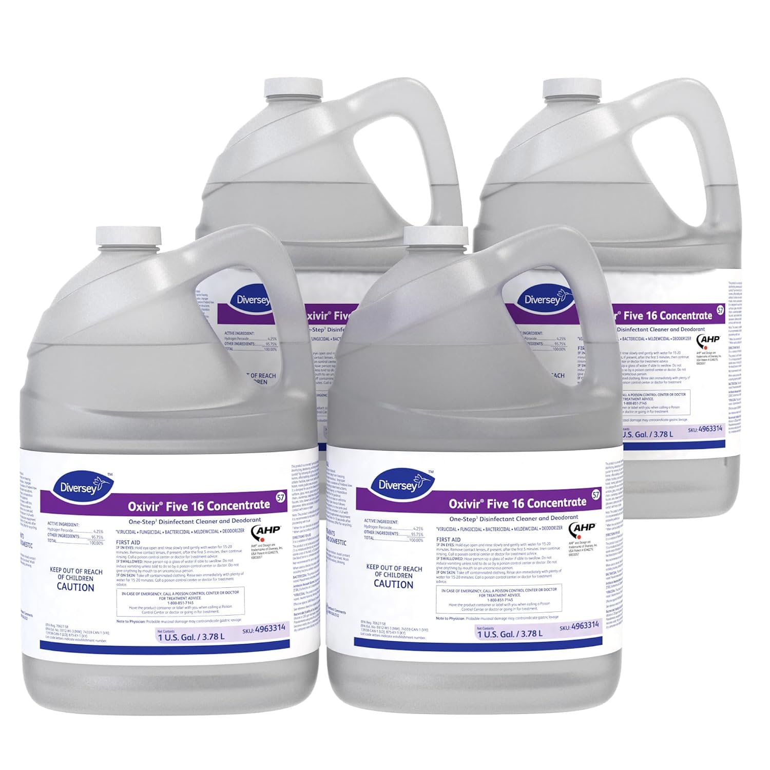 Oxivir Diversey Five 16 Concentrate Disinfectant Cleaner, 1 Gallon, 4 Pack