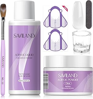 SAVILAND Acrylic Nail Kit – 30g Clear Acrylic Powder & 60ml Acrylic Liquid Set with Nail Brush Nail Forms Tools Extension Nail Kit for Beginners with Everything for Home DIY Salon Nails Application