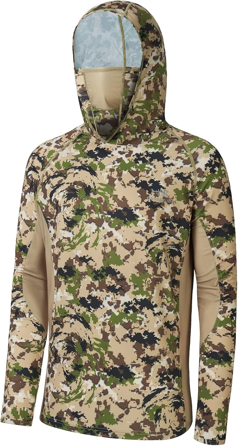 BASSDASH UPF 50+ Men’s Hunting Shirts with Mask Long Sleeve Camo Fishing Hoodie