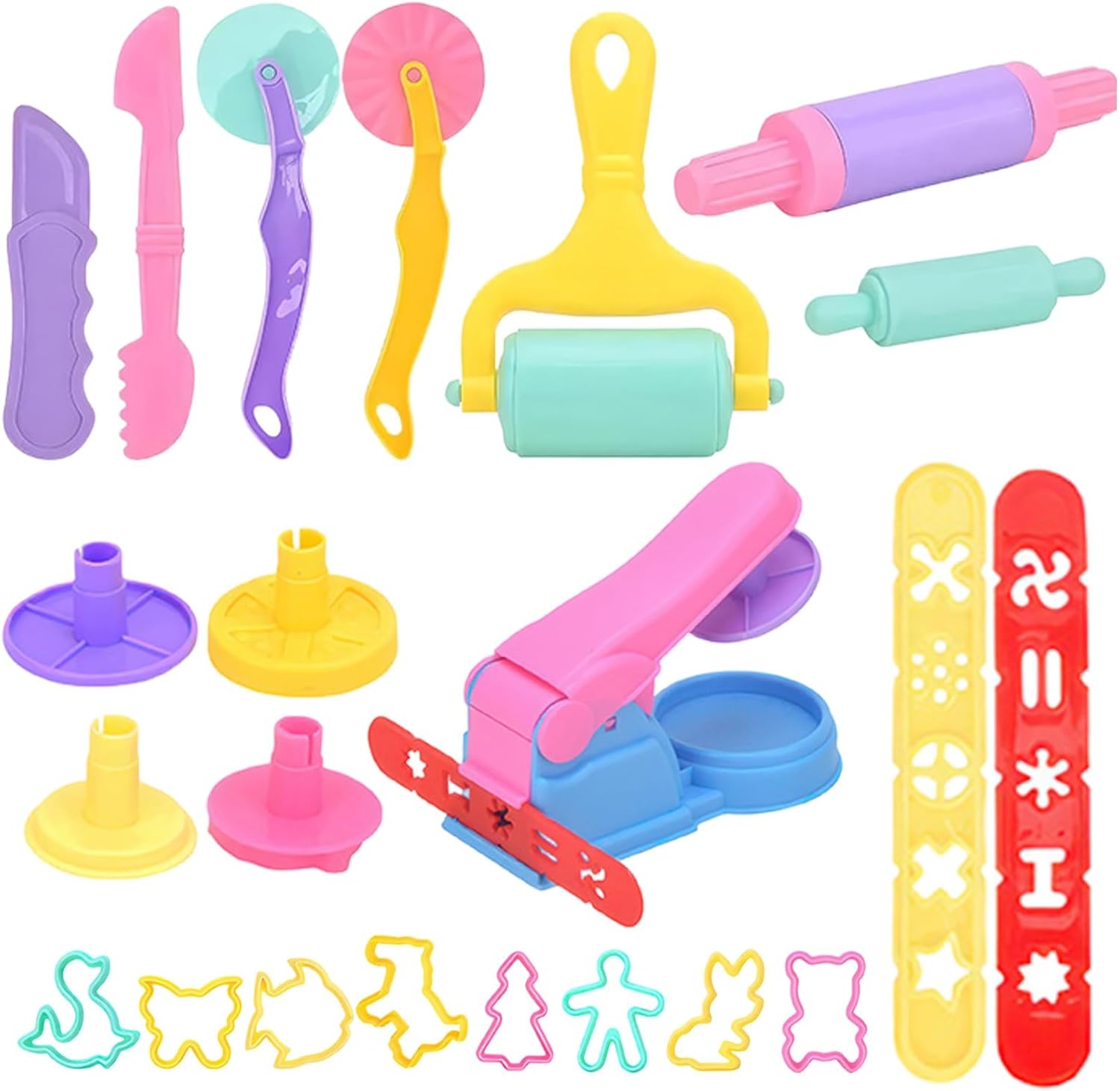 22Pcs Clay Dough Tool Kit, DIY Clay Dough Modelling Tools Set Rollers, Cutters Clay Roller and Modeling Tools Safe & Durable Clay Toys for Preschool Learning, Crafts Gift for Toddlers(Random Colors)
