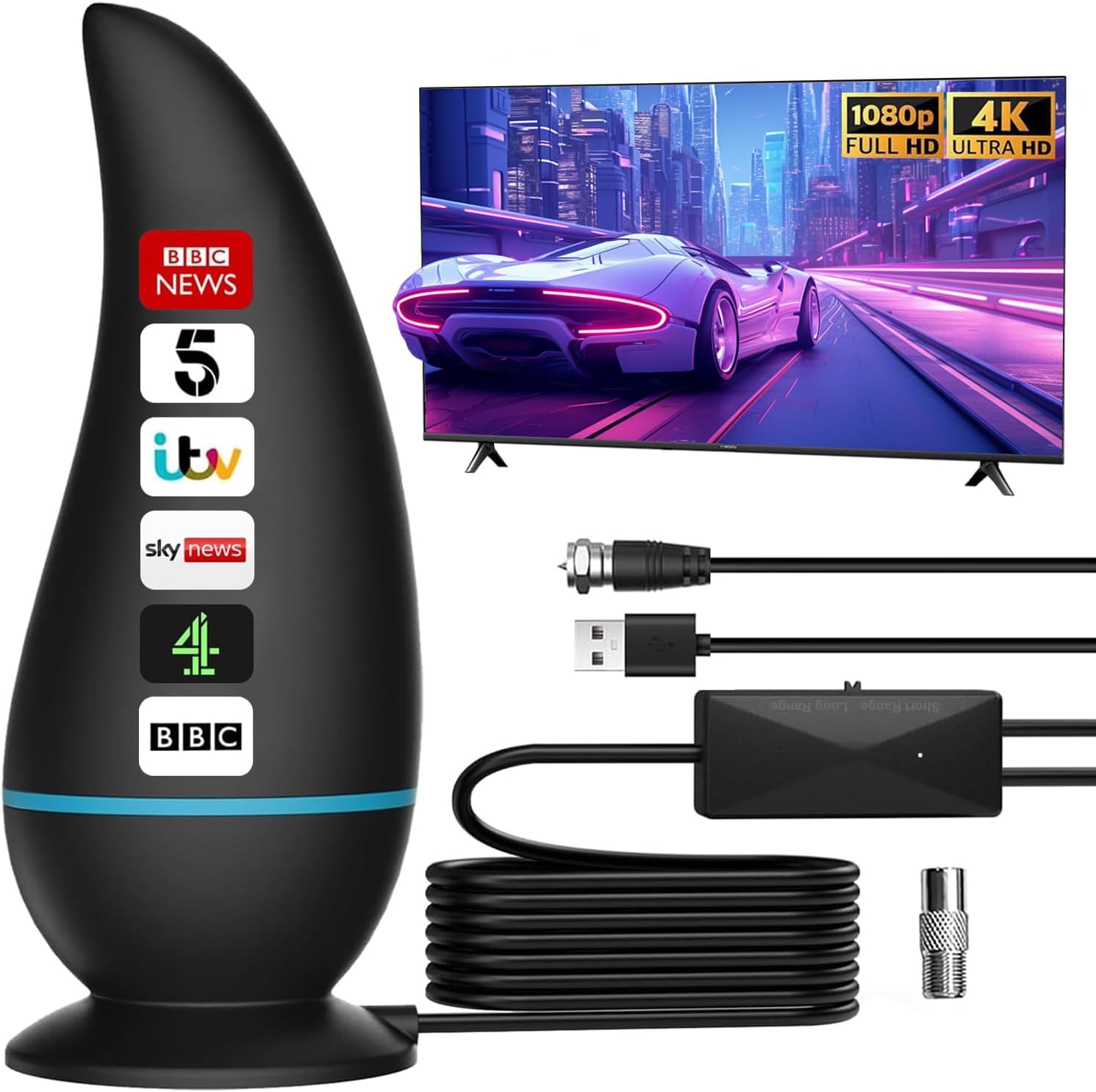 2025 Indoor TV Aerial - Freeview Antenna with Signal Booster, Magnetic Base, Portable Design for 4K/1080P HD Channels