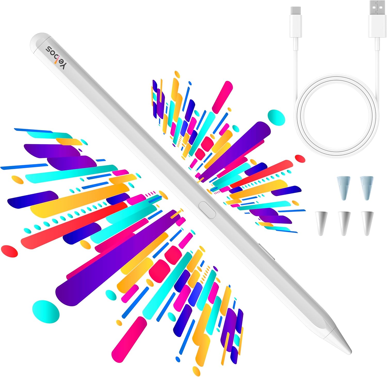 Stylus Pen for Apple iPad 9th/10th Gen 2018-2024, Long Battery Life, USB-C Fast Charging, Active Pencil, Tilt & Palm Rejection, Compatible with iPad 6-10, Pro, Air3/4/5/M2, Mini-White