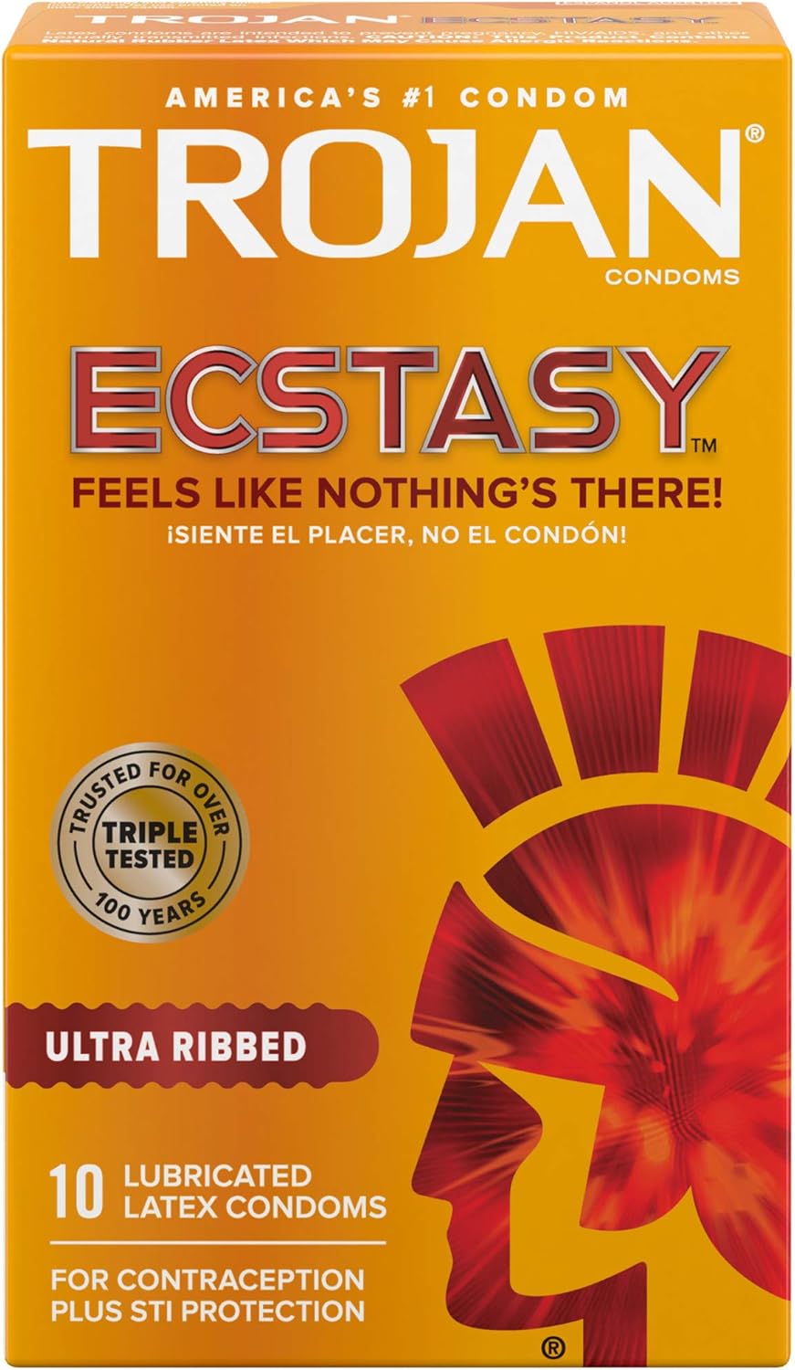 Trojan Ultra Ribbed Ecstasy Lubricated Condoms, 10 count