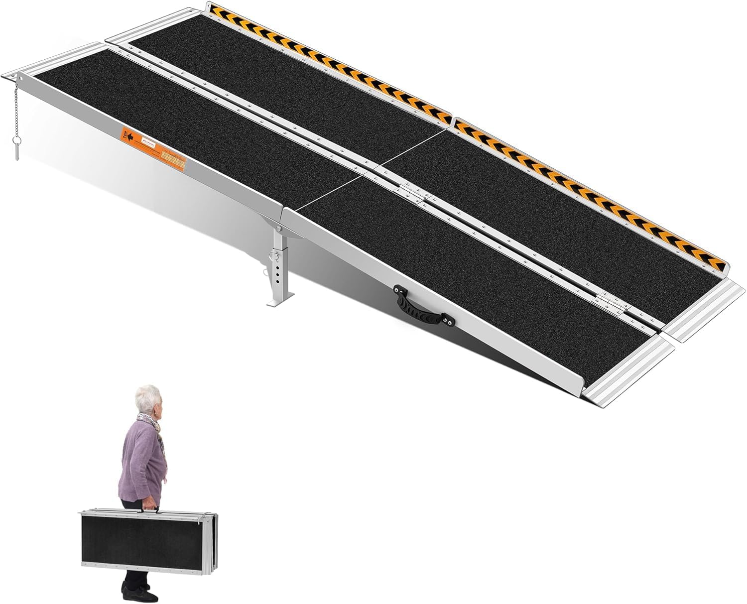 6FT Extra-Wide Wheelchair Aluminum Ramp with Transition Plate, 800lb/362KG Capacity Foldable Ramp for Curbs,Thresholds,Trolleys (Carry Handle and Reflective Safety Strips)