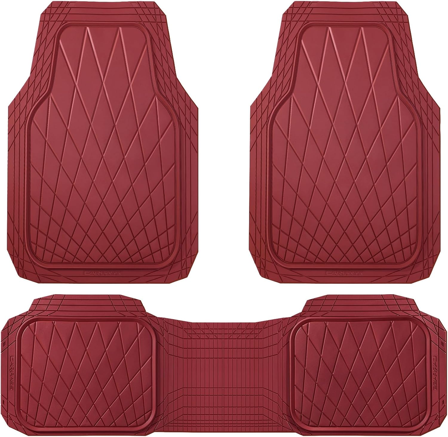 CAR PASS Heavy Duty Rubber Car Floor Mats, Waterproof Universal Trim-to-Fit Car Mats All Weather Floor Mats for SUV Truck Sedan, Premium Auto Floor Mats Full Set 3 Piece Anti-Slip, All Burgundy Red