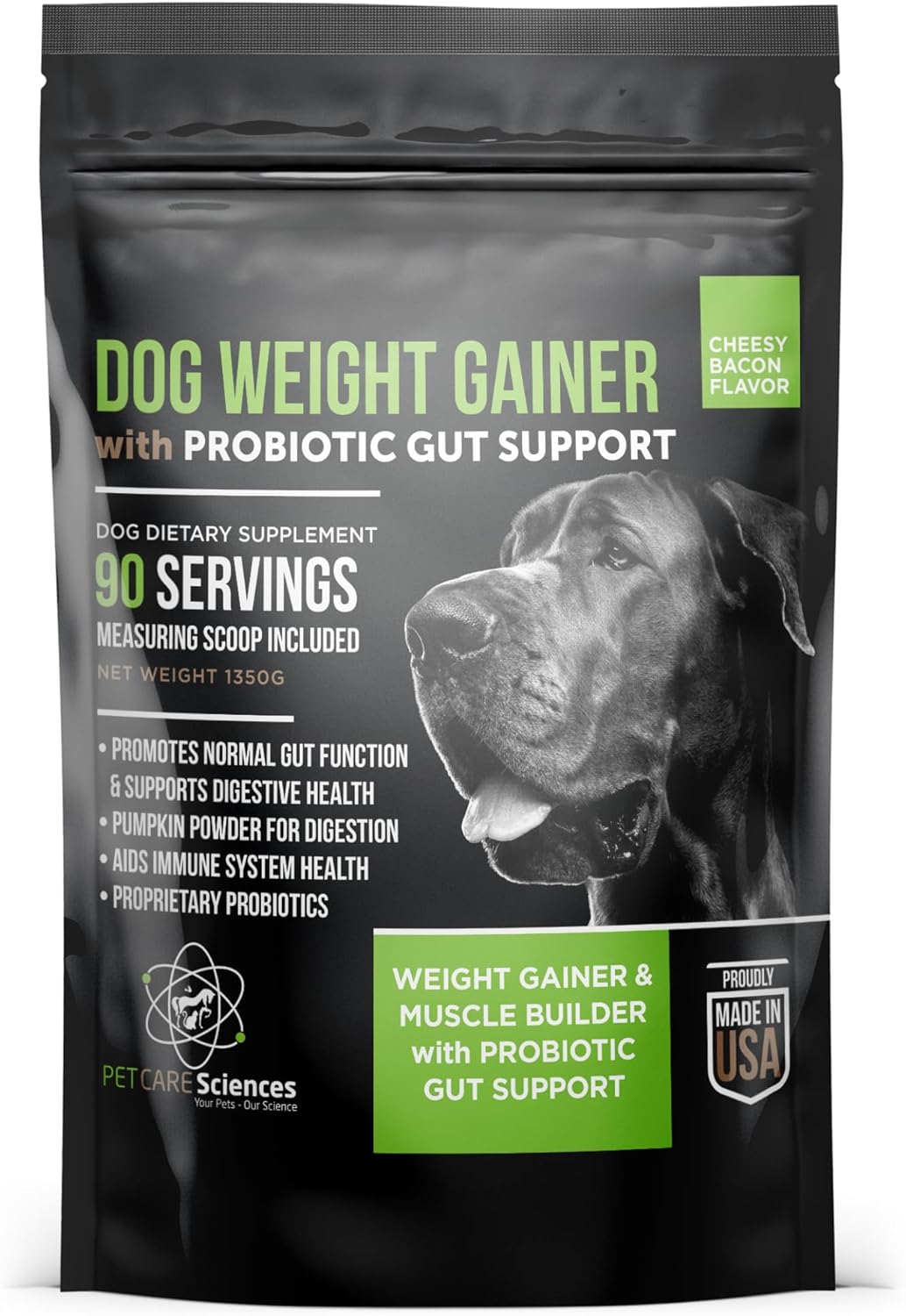 Dog Weight Gainer with Probiotic Gut Support - Weight Gain Supplements for Dogs - Canine and Dog Muscle Builder - 90 Servings - Made in The USA