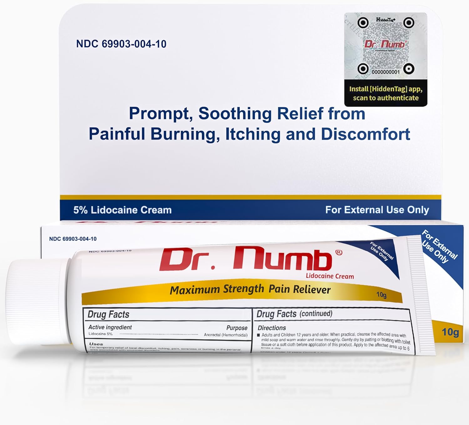Dr. Numb 5% Lidocaine Numbing Cream, Nonprescription Maximum Strength Topical Anesthetic Cream - Temporary Relief of Pain, Itch, Discomfort for Hemorrhoid and Anorectal Uses - 10g Pack of 1