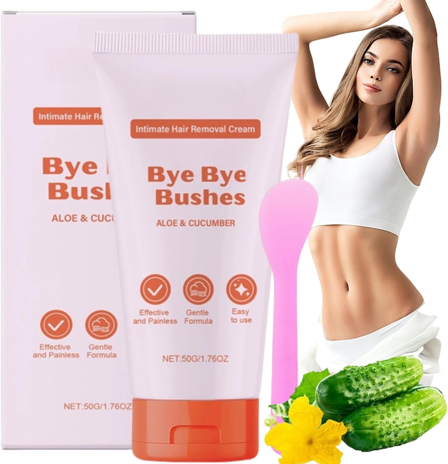 50g Bye Bye Bush Hair Removal Cream,Facial Hair Removal Cream For Women,Gentle Formula Pu/Bic Hair Removal With Spatula Applicator,Depilatory Cream For Face Underarms Legs,Fast/Painless Hair Remover