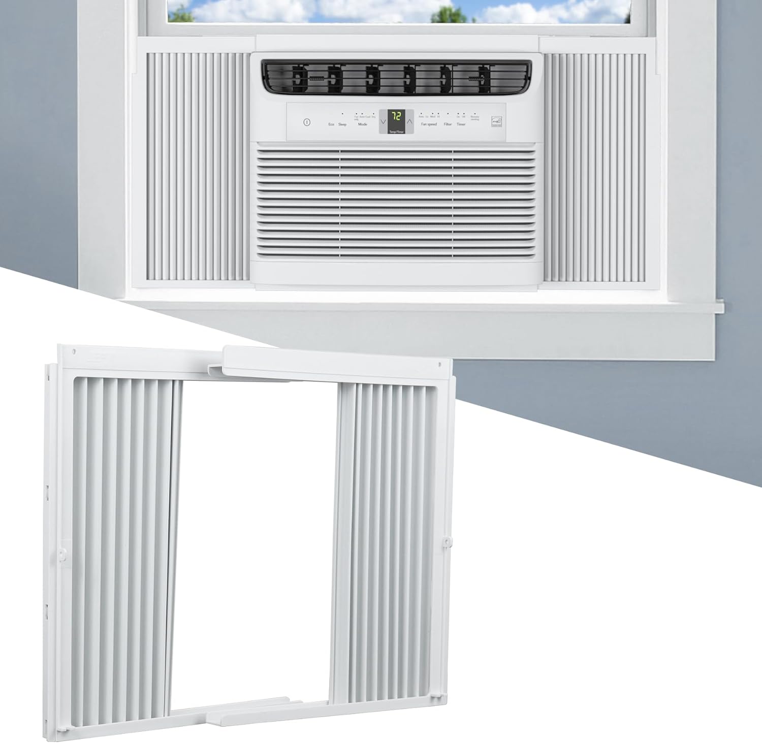 Window AC Side Panels with Frame Set,Air Conditioner Accordion Filler Curtain Replacement for Window AC Units,Fits Most 8,000 BTU Units,White,2 Pack