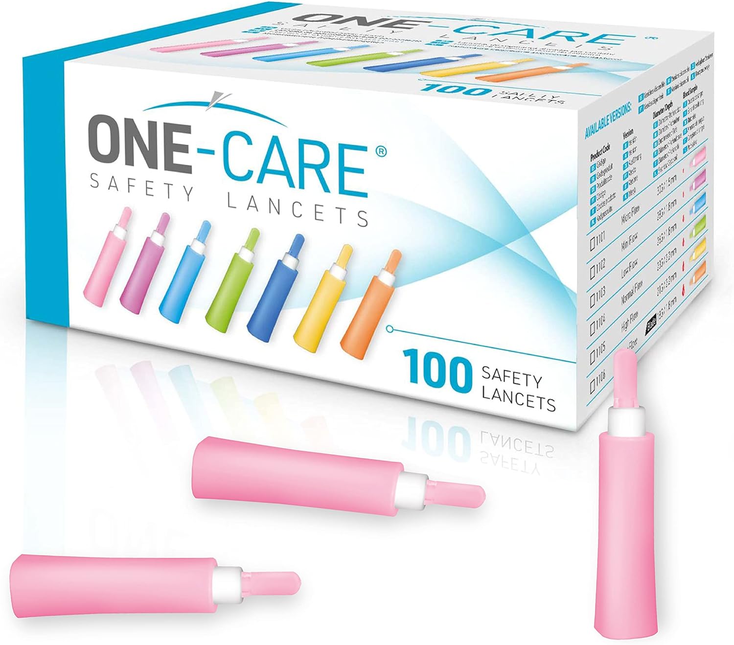 ONE-Care Safety Lancets, 30G x 1.5mm, Push Button Activation, Gentle, Pre-Loaded, 3-Steps Only, Diabetes Testing, Sterile, Finger Self Prick Device, Glucose Monitor, Single Use, 100/Box
