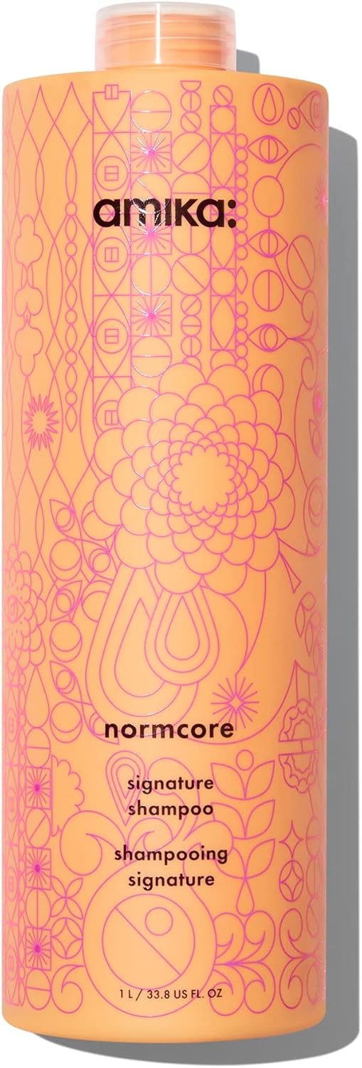 amika normcore signature hair shampoo - lightweight hair care for fine to medium strands - colour safe + sulfate free shampoo with sea buckthorn + coconut acid for soft + nourished strands (1000 ml)
