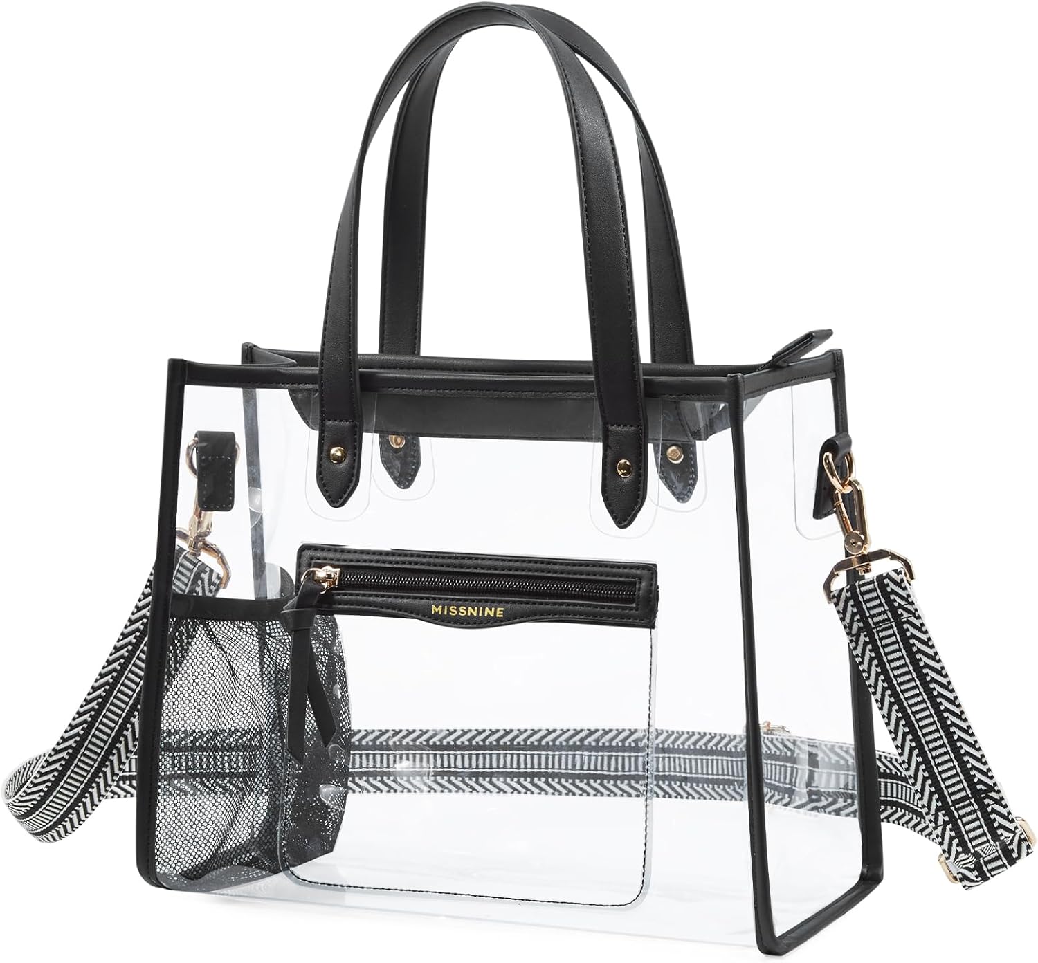 Missnine Clear Tote Bag for Women Thick PVC Clear Bag for Stadium Events with Guitar Strap Transparent for Concert Beach