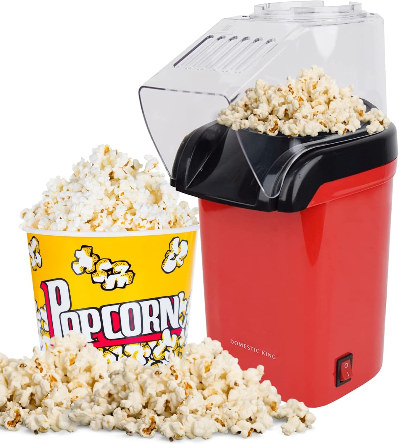 Domestic King Popcorn Maker Home Made Popcorn Machine 1200W with Measuring Cup Healthy Snack No Oil Electric Popcorn Makers