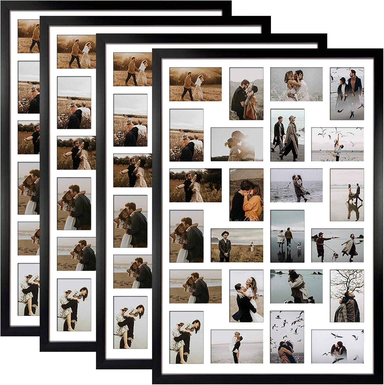 HORLIMER 4x6 Collage Picture Frame Set of 4, 24 Openings Multiple Collage Frames Display 4 by 6 Photo with Mat for Wall Hanging