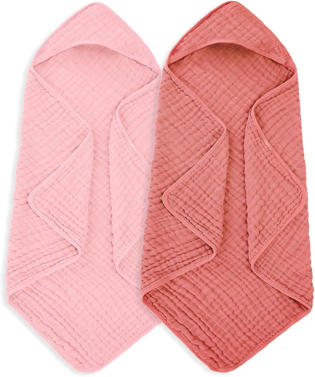 MIGIOL Muslin Hooded Baby Towels 100% Cotton ,Super Soft Muslin Baby Bath Towel - 32 x 32 Inches, Suitable for Newborn and Young Children up to 3 Years Old. (Light Pink & Dark Pink)