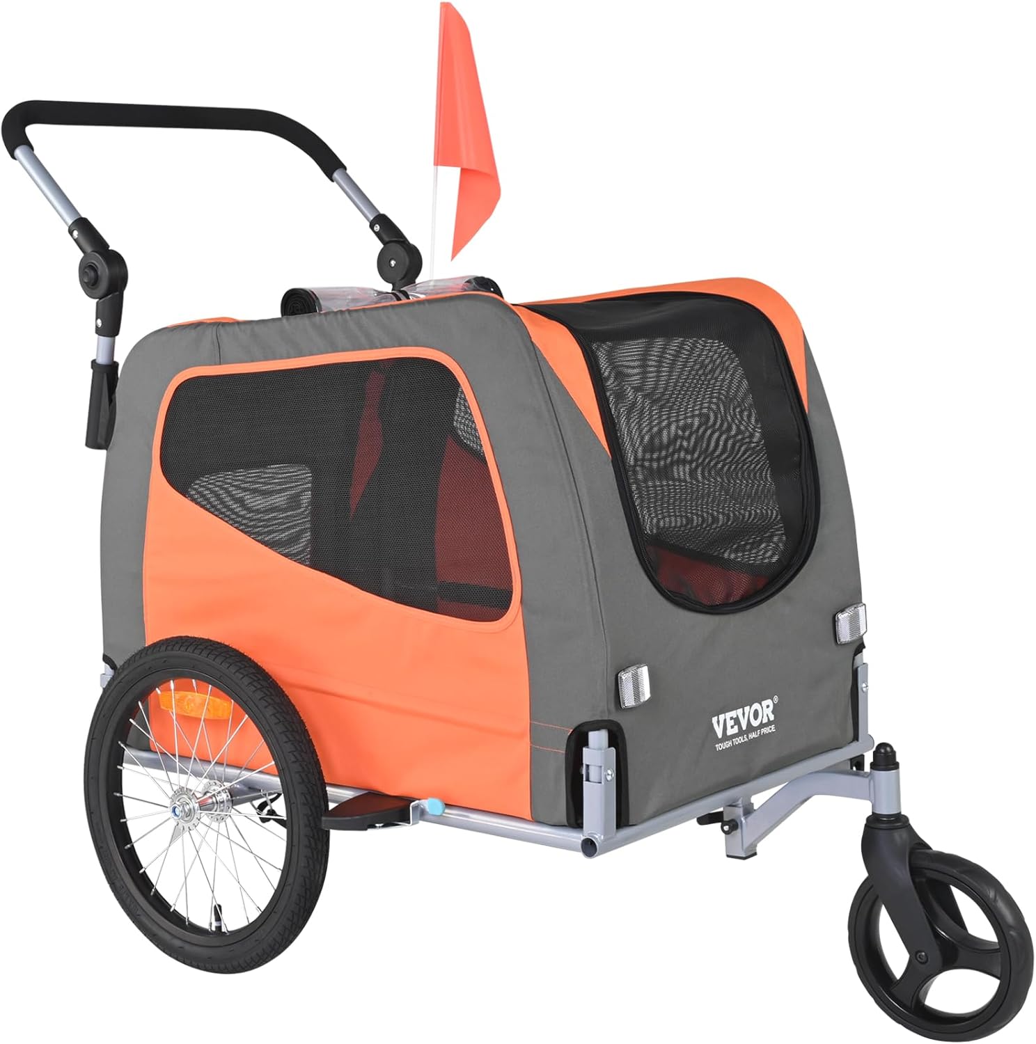VEVOR Dog Bike Trailer, Supports up to 66 lbs, 2-in-1 Pet Stroller Cart Bicycle Carrier, Easy Folding Cart Frame with Quick Release Wheels, Universal Bicycle Coupler, Reflectors, Flag