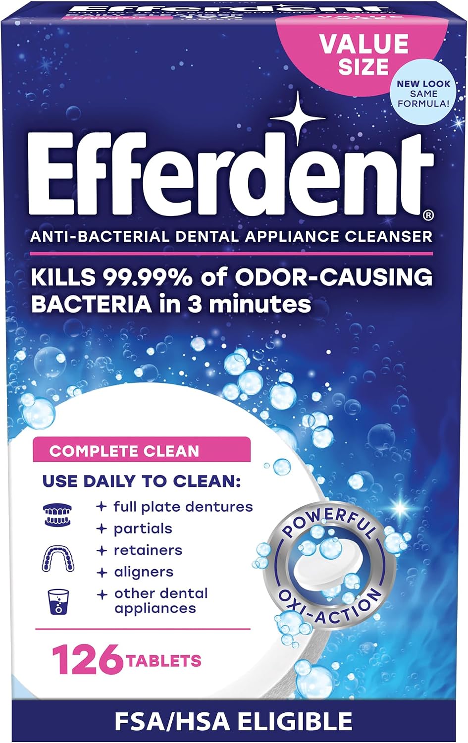 Efferdent Denture Cleaner Tablets, Complete Clean, 126 Count