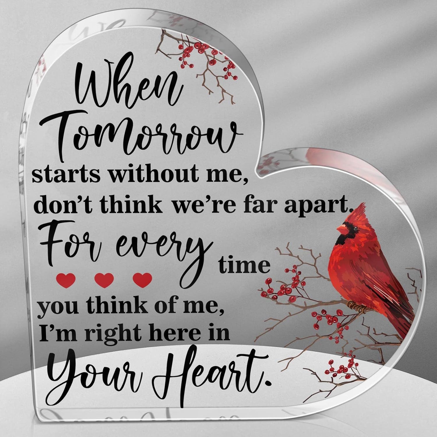 Yulejo Red Cardinal Gifts Sympathy Gifts Memorial Gift for Loss of Loved One Sympathy Acrylic Glass Heart Memorial Present Table Centerpieces Remembrance Decor Christmas Condolence (Novelty Style)