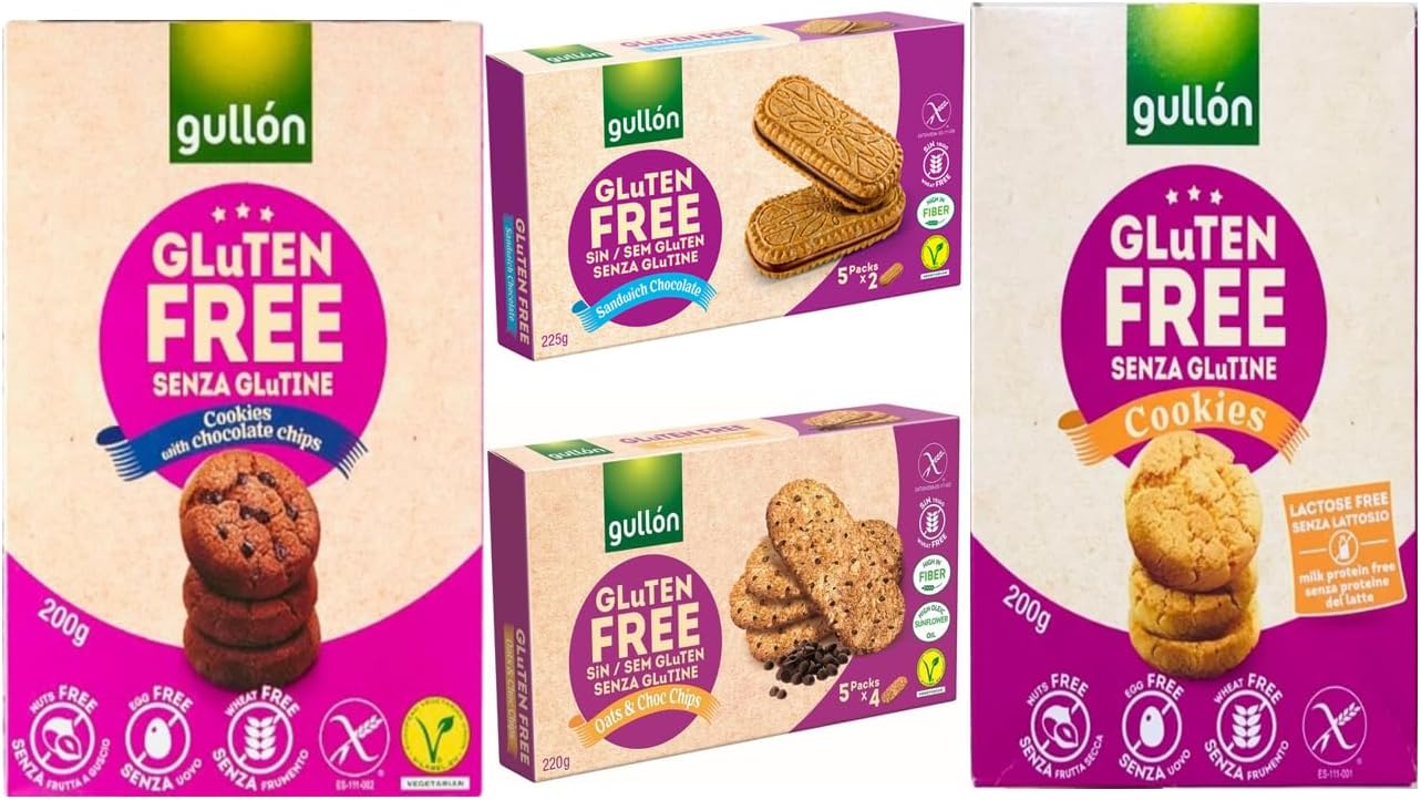 Gullon Gluten free Mix Flavour Luxury Pack Cookies, Multipack Selection Box Double Chocolate Chip, Sandwich Cream, Oat & Cocoa & Mini Cookies Lactose Free, perfect loving gift on all Occassions
