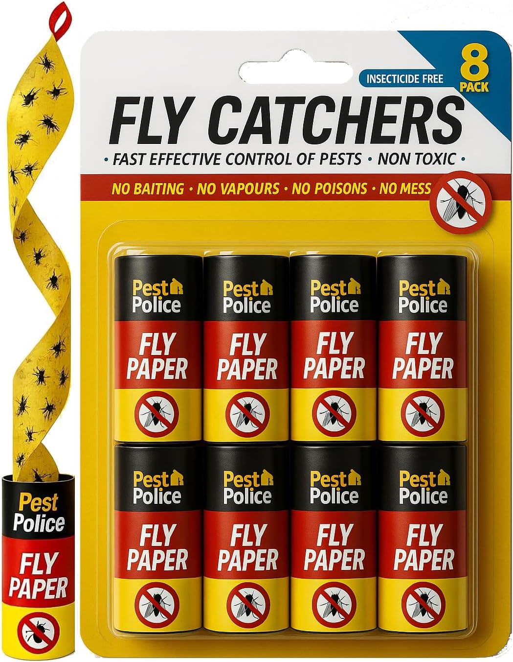 JKG® 8 PACK STICKY FLY TRAP CATCHER - Super Sticky Killer Strips Tape | Catches Moth, Flies, Mosquitos, Wasp, Flying Insects Killer | Extra Sticky Indoor House & Garden Outdoor (Non-Toxic Papers)