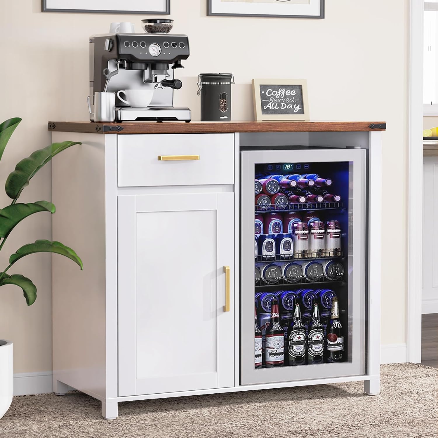 GDLF Coffee Bar Cabinet with Fridge Space, Mini Fridge Stand,White