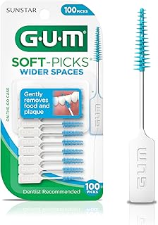 GUM Soft-Picks Wider Space, Easy to Use Dental Picks for Teeth Cleaning and Gum Health, with Convenient Carry Case, Dentist Recommended Dental Picks, 100ct