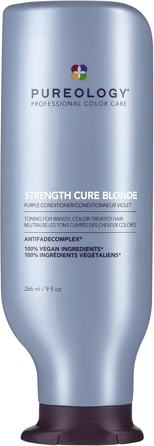 Pureology | Strength Cure Blonde | Purple Conditioner, Restore and Tone for Brassy Blonde Hair, Vegan