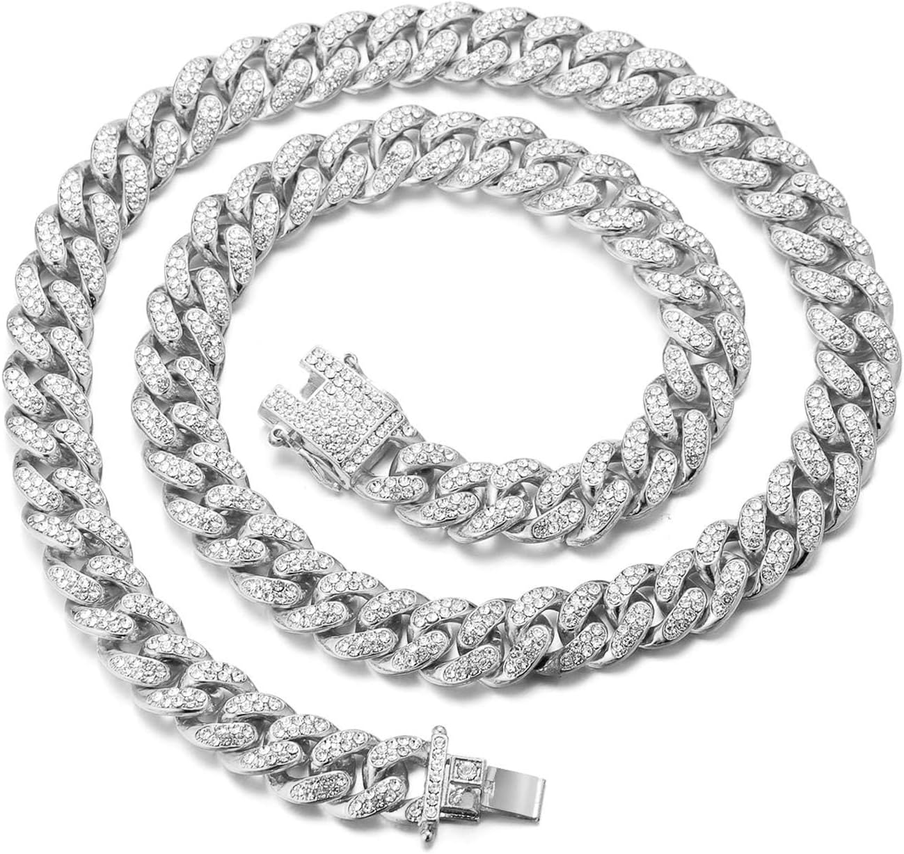 Halukakah Gold Plated Chains for Boys - TYCOON JUNIOR - Kid's 14MM Platinum Plated Cuban Link Chain Necklace Bracelet,Lab Diamonds Prong Set,Fits Ages 8-16 Y/O. with Giftbox