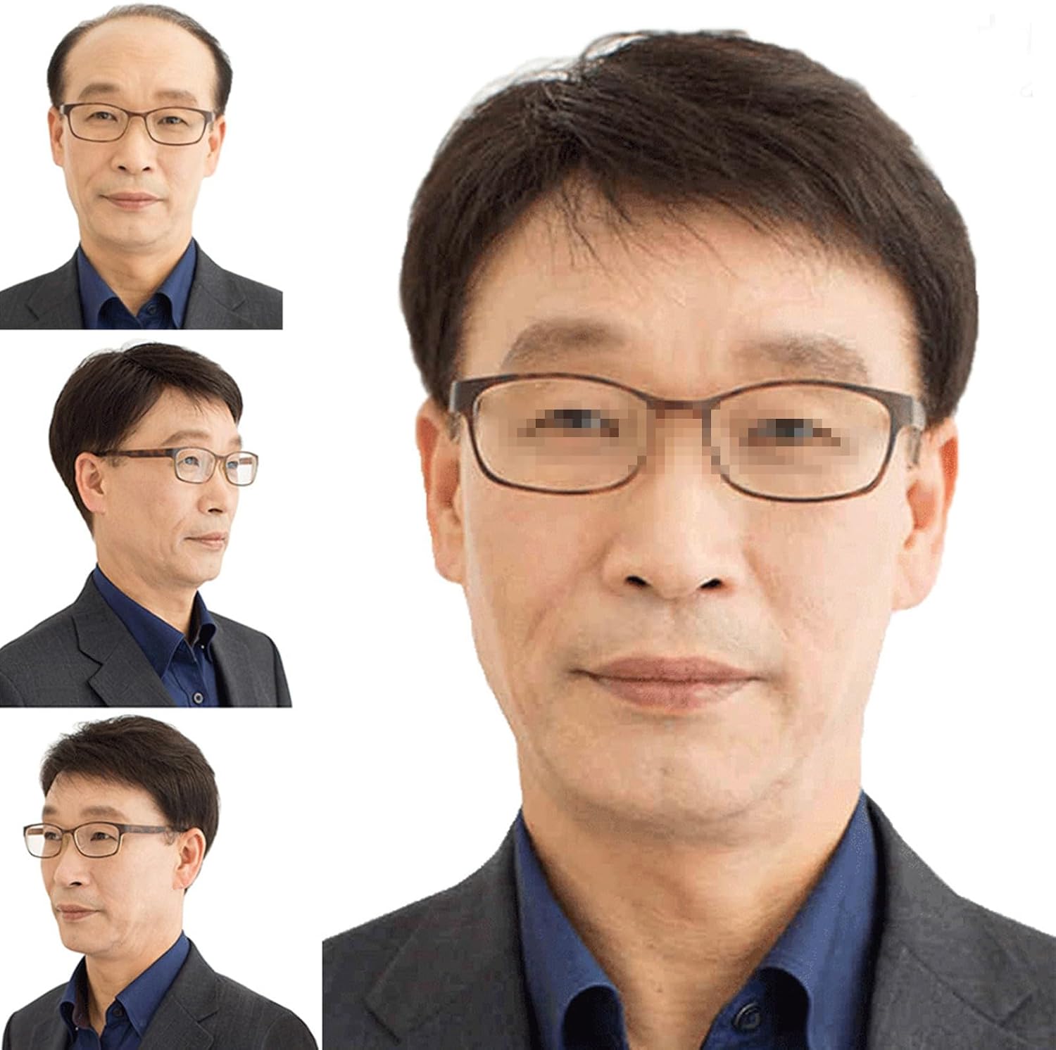 Old Mens Black Short Wigs, Short Fluffy Straight Wig Mixed Black Layered Hair Human Hair Wig None Lace Machine Made(52-56CM)