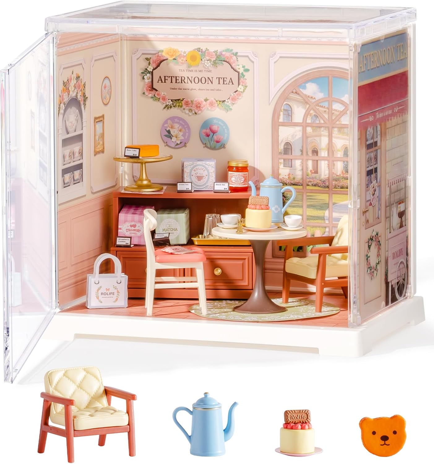 Rolife Super Creator DIY Miniature House Kit Model Kits for Adults to Build Home Desk Bookshelf Decoration Craft Kits for Adults Gift Idea For Girls Boys Kids (Honey Tea Lounge)