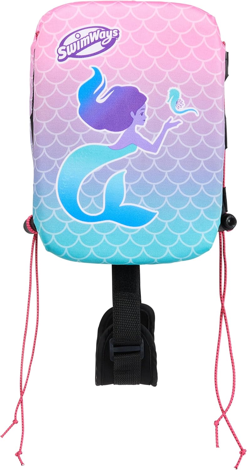 SwimWays Power Swimr Outdoor Pool Swim Vest for Kids, Adjustable Kid Pool Float for Swim Training, Medium Pink Mermaid