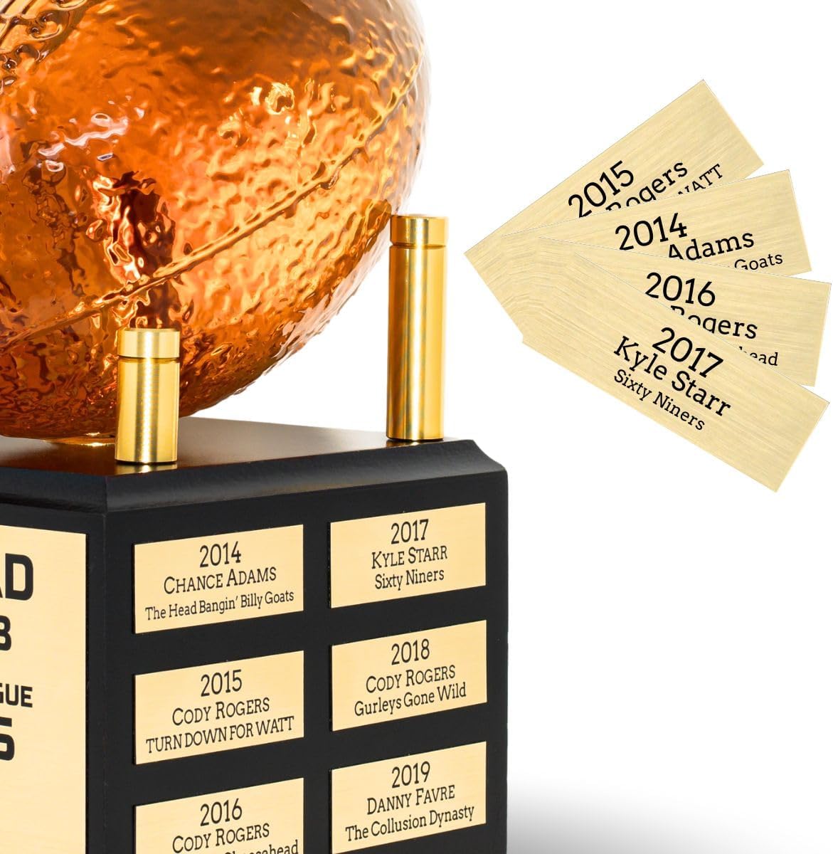 Whiskey Decanter Fantasy Football League Trophy - Customizable FFL Champion Award with Personalized Winner Name Plates - Gold Crown Stopper