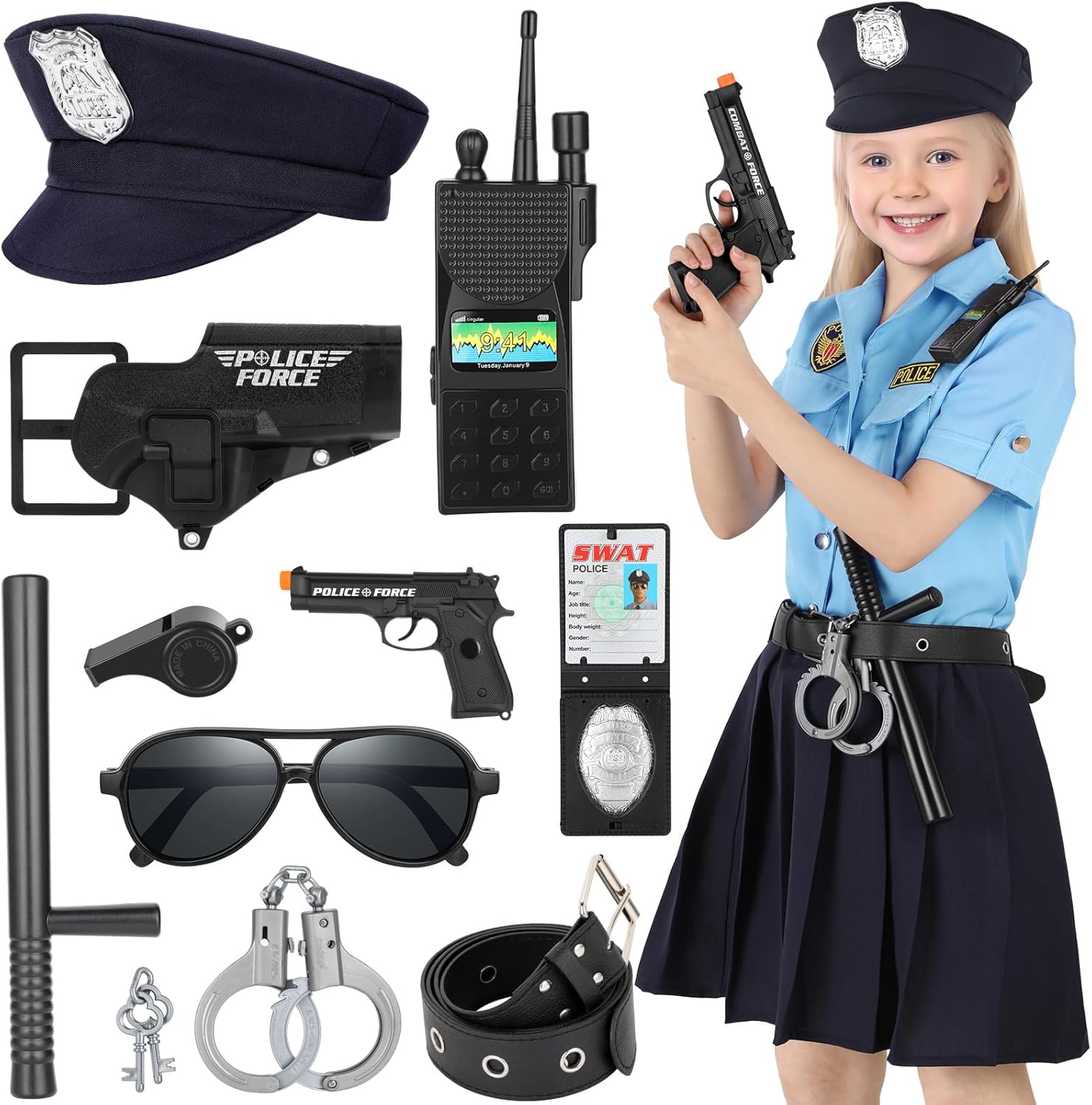 Luucio Girls Police Officer Costume for Kids, Police Costume for Kids, Halloween Costume for Girls, Role Play Kit
