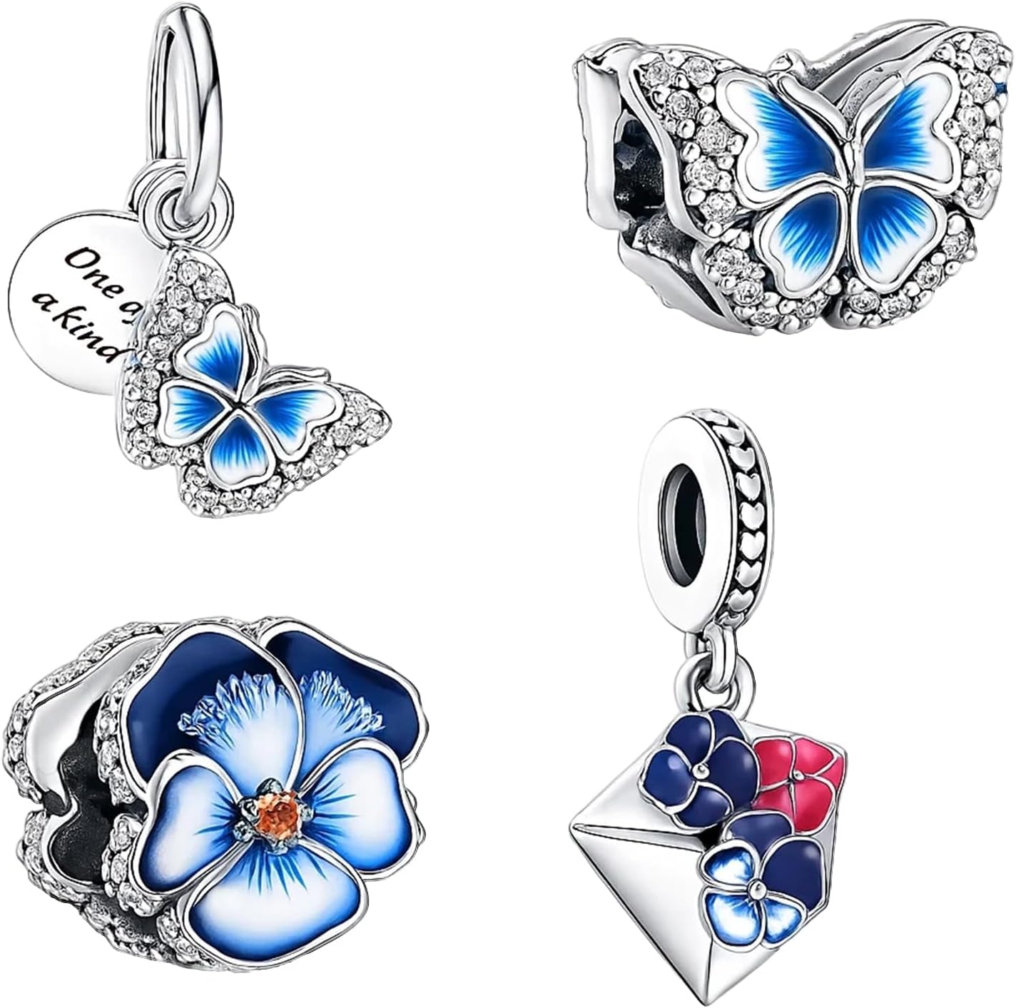 STIFFENERS 4PCS Charms for Bracelet, Blue Flower Bracelet Charms, DIY Jewelry Making Accessories, Gift for Women and Girls, Beach-Themed Charm For Bracelets, Memory Keepsake Creation