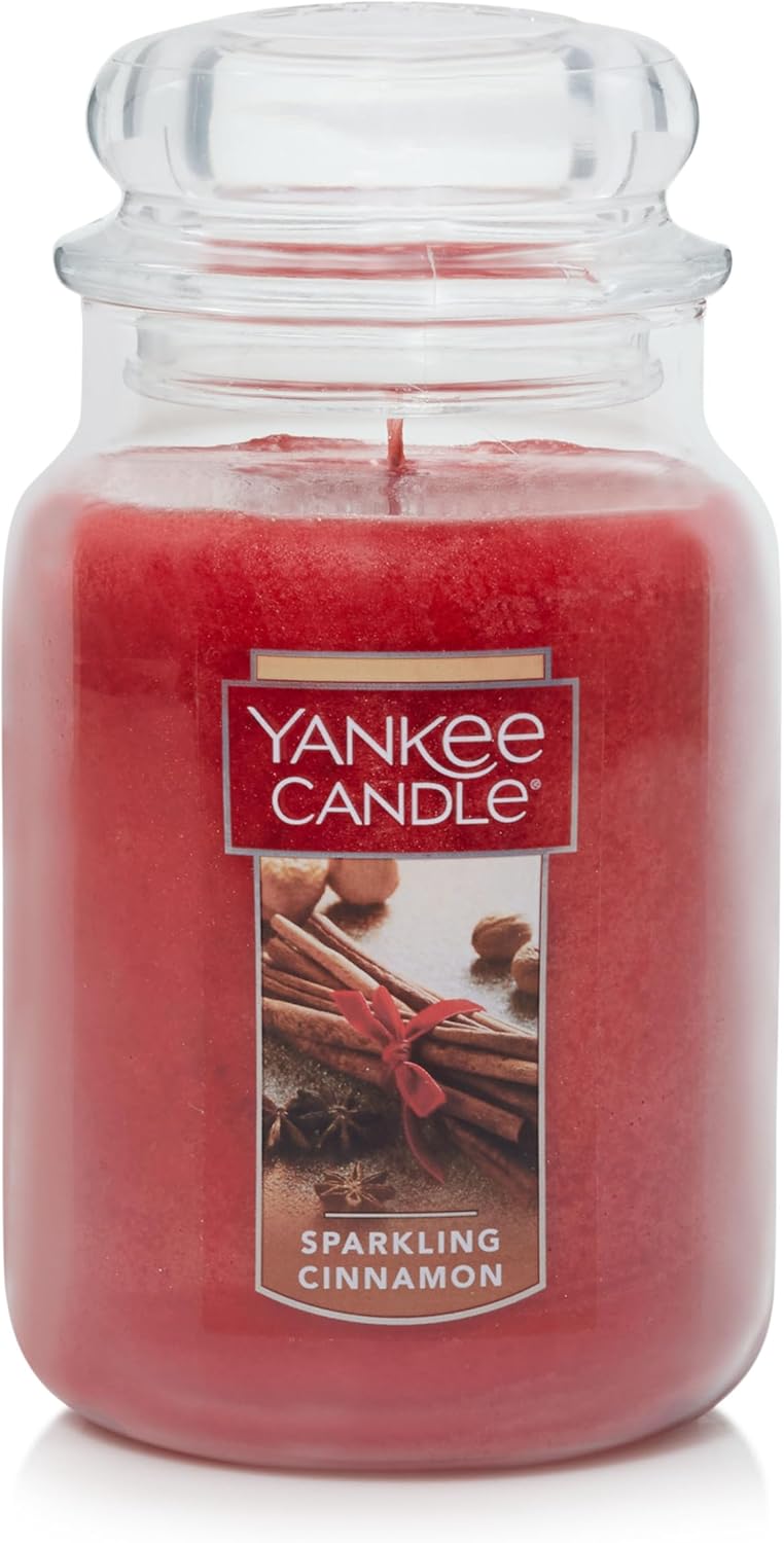 Yankee Candle Sparkling Cinnamon Scented, Classic 22oz Large Jar Single Wick Candle, Over 110 Hours of Burn Time | Holiday Gifts for All: Perfect for Fall and Winter Decor