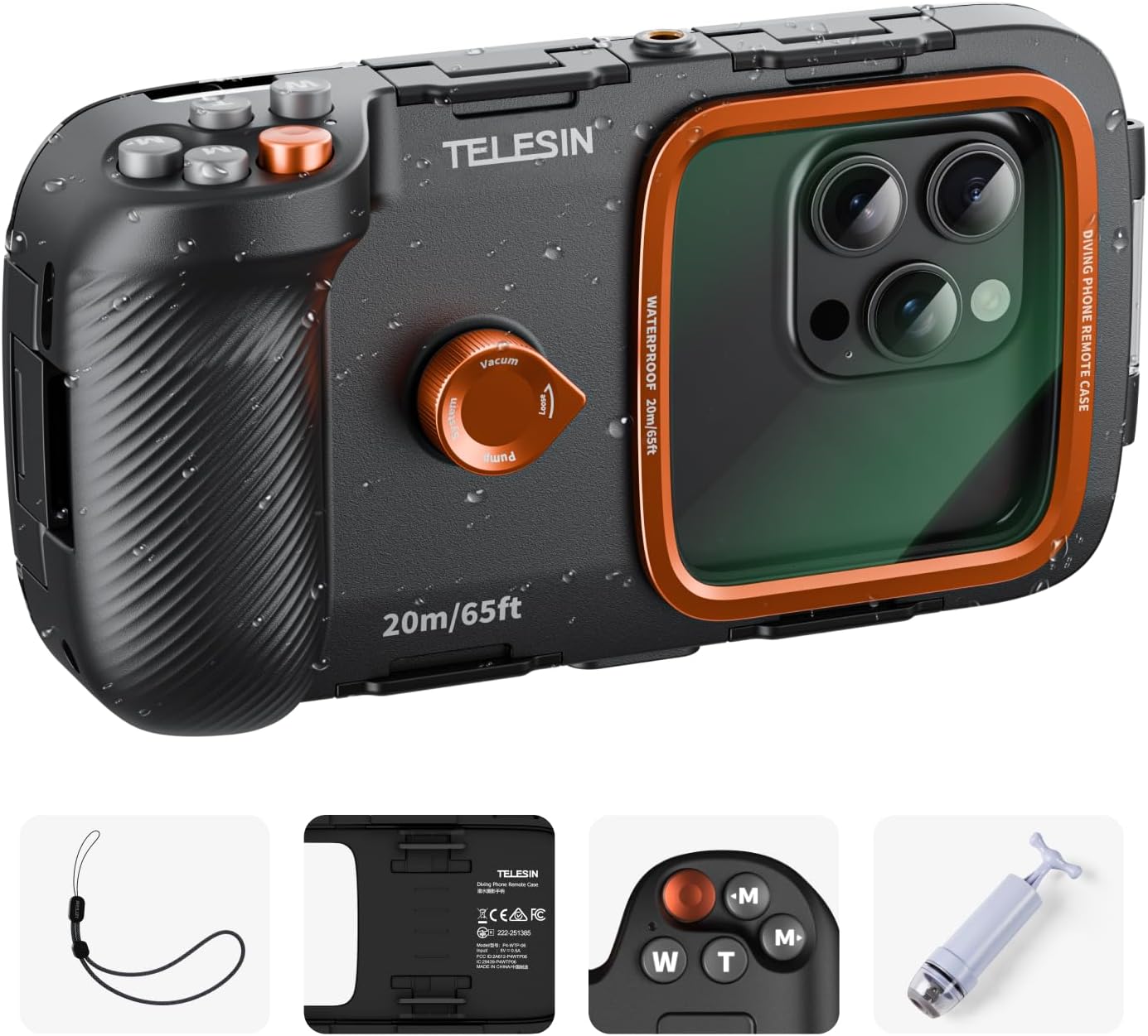 TELESIN Underwater Snorkeling Diving Phone Waterproof Case, Universal Underwater Photo & Video Diving Housing Handle Grip for iPhone 16 15 14 13 12 11 Pro Max/XS/X Samsung Galaxy and Most Phones Black