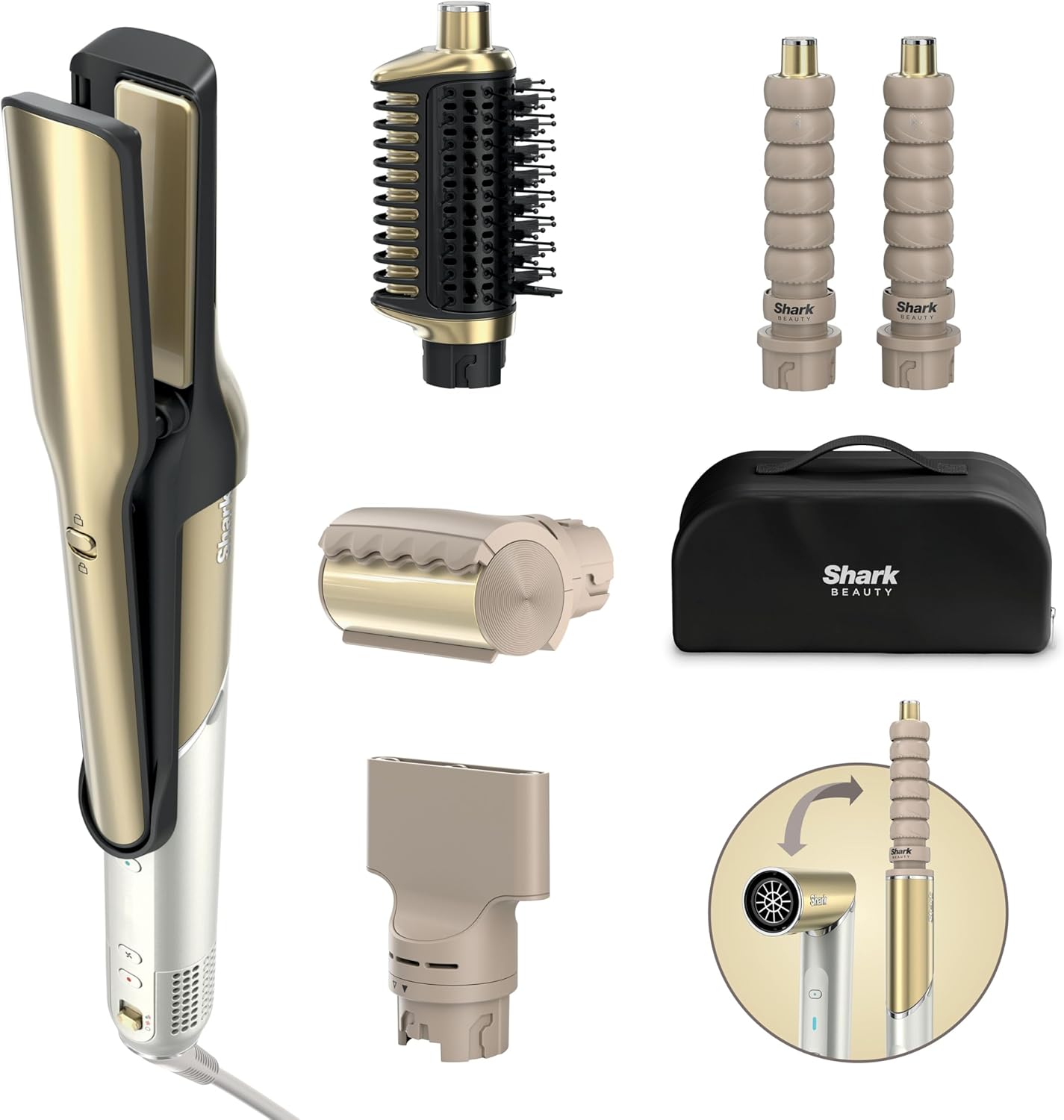 Shark Glam Sleek Straight Waves & Curls Multi-Styler, Gloss Lock Shine Technology, Silki Air Straightener, Glossi Styler for Smooth Blow Dries, Auto-Wrap Curlers, Frizzfighter Tool, HD6051SUK