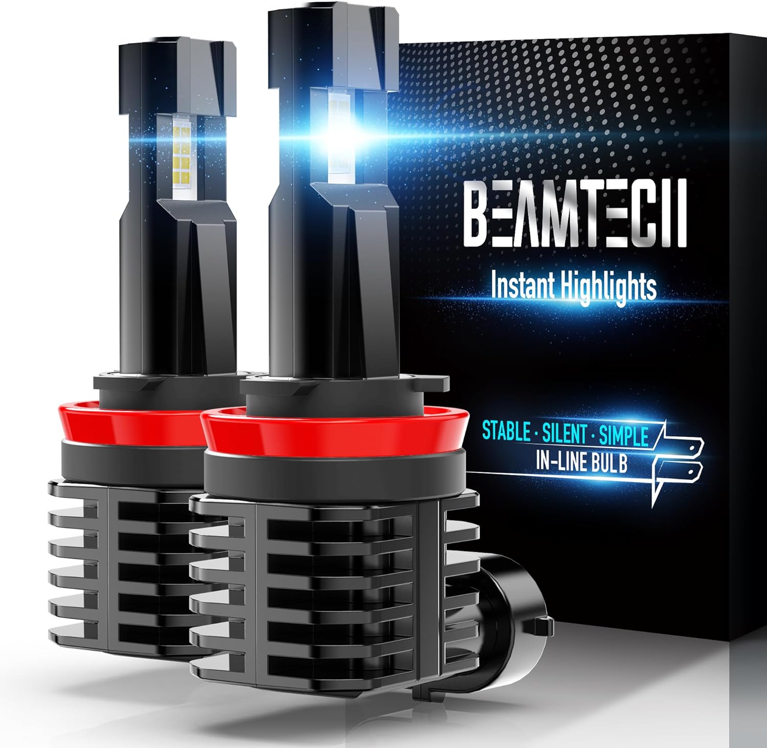 BEAMTECH H11 Bulb, H8 H9 Fog Light Fanless in Line 6500K White Pack of 2
