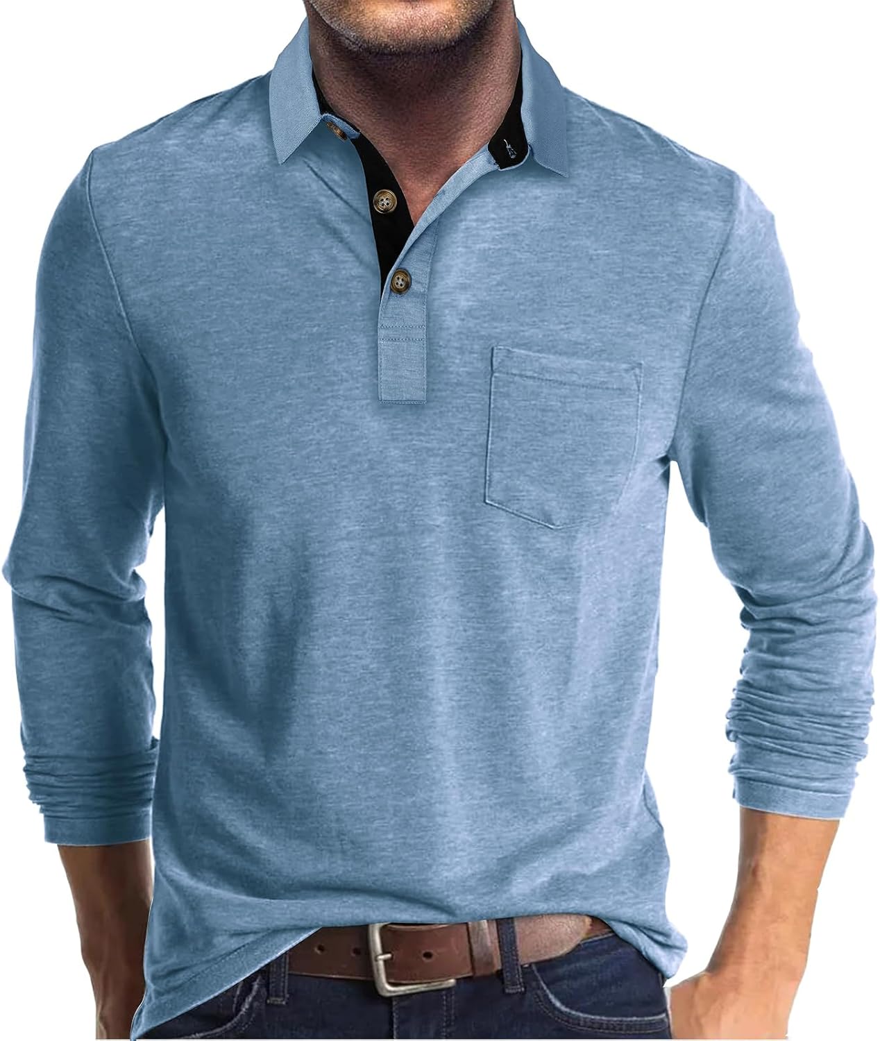 Mens Henley T Shirts Cotton Casual Fashion Plain Shirt Tops with Pocket Golf Shirts
