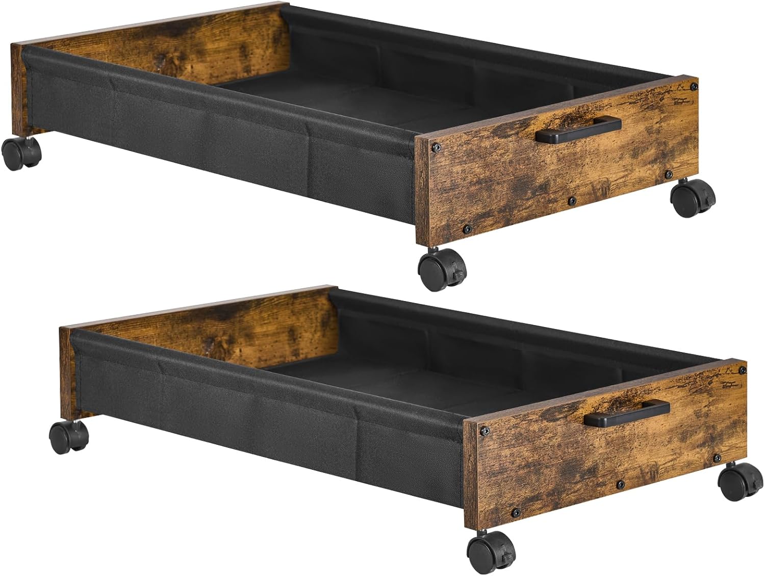 Under Bed Storage with Wheels, Under Bed Drawers on Wheels, 2 Packs, Wooden Under Bed Shoe Storage, Metal Frame, Heavy Duty Storage Chest for Clothes Books Blankets, Patented Design