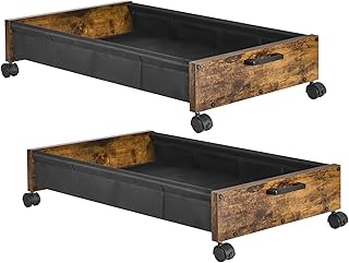 Under Bed Storage with Wheels, Under Bed Drawers on Wheels, 2 Packs, Wooden Under Bed Shoe Storage, Metal Frame, Heavy Duty Storage Chest for Clothes Books Blankets, Patented Design