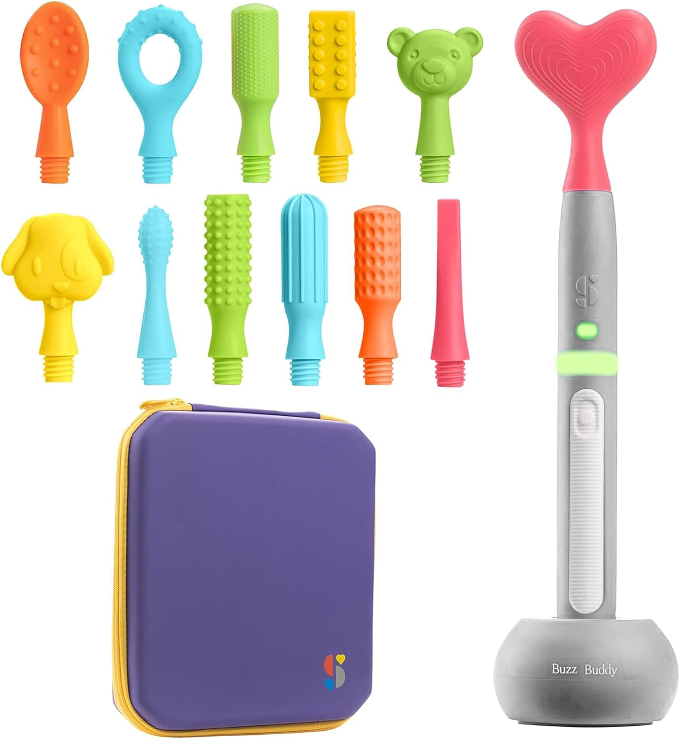 Special Supplies Rechargeable Buzz Buddy Oral Motor Stimulation kit with 12 Soft Textured Interchangeable Heads, Calm Sensory Needs, Support Speech, and Stimulate Self Feeding (Grey)