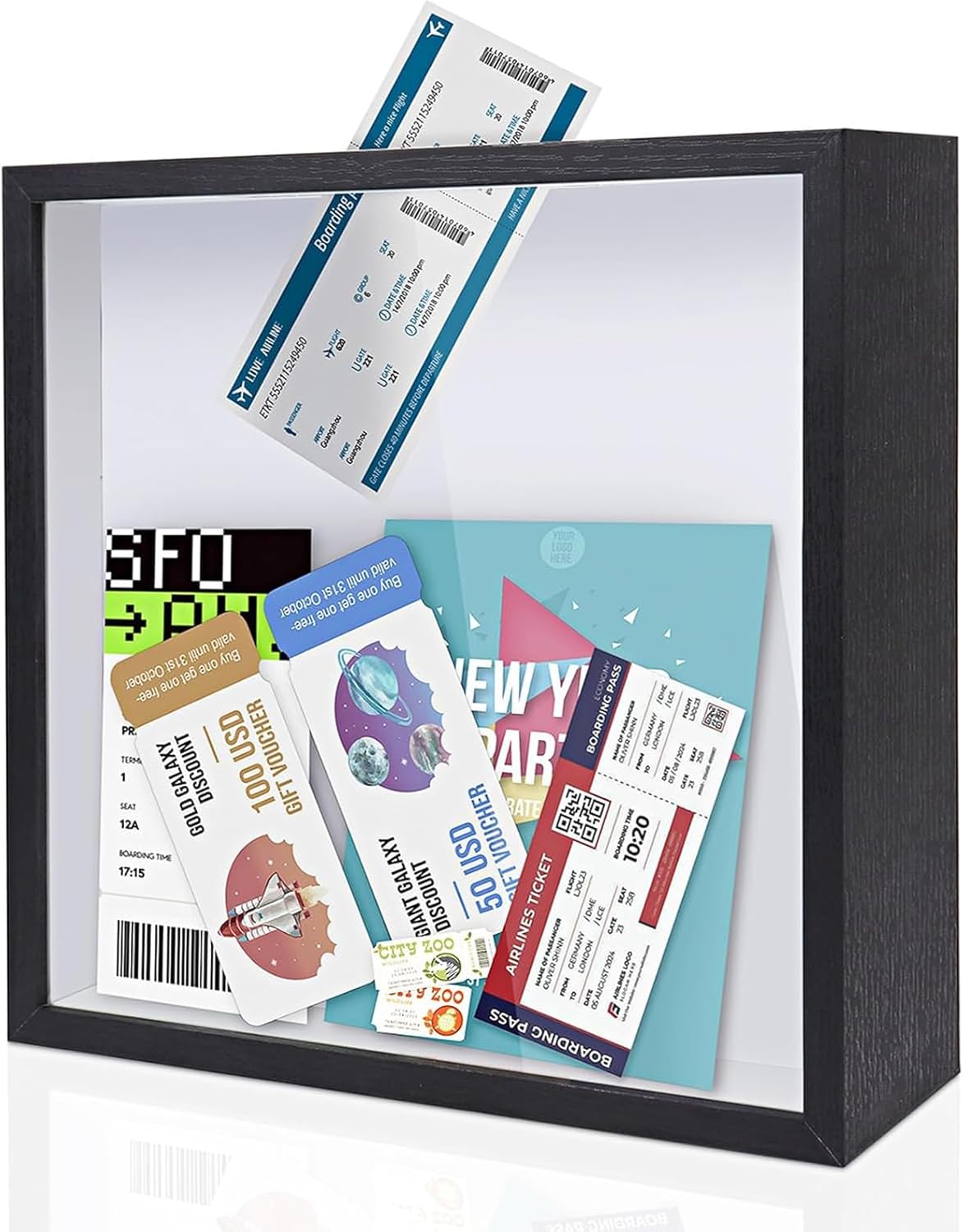 Travel Adventure Archive Shadow Box, 11.42 Inch Concert Travel Ticket Stub Memory Top Loading Shadow Keepsake Box, Travel Shadow Box with Slot, Travel Box for Memories(Black)