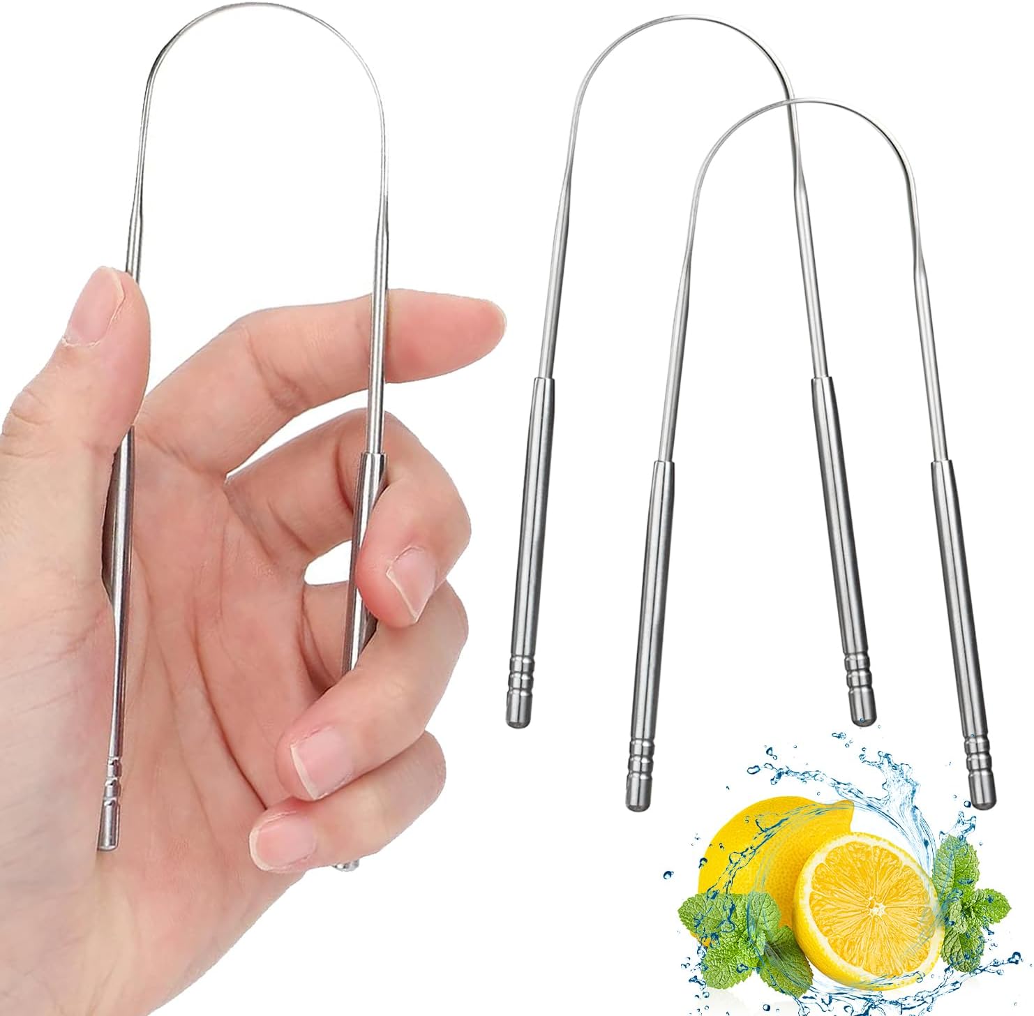 Beverly Healthcare Tongue Scraper 2-Pack, U-Shaped Stainless Steel Tongue Cleaner for Adults & Kids - Durable, Reusable & Easy to Clean, Gentle on Tongue, Helps Reduce Bad Breath