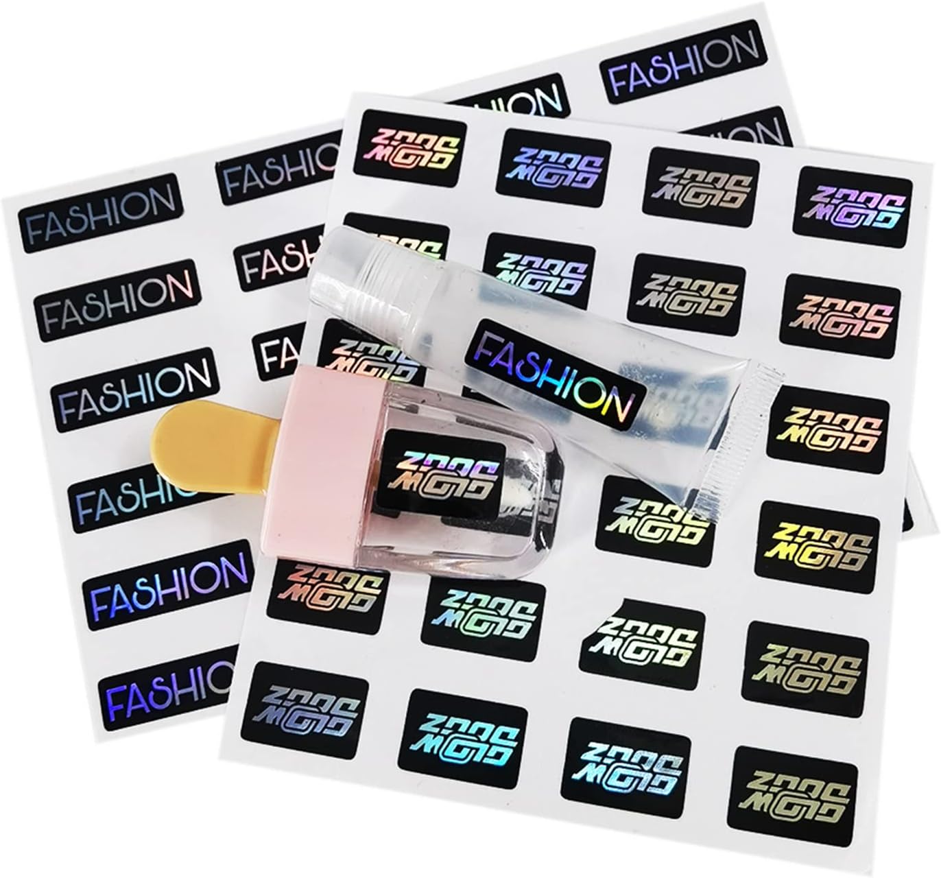 100PCS Personalized Printing Lip Liners Custom Lipstick Private Self Adhesive Lipgloss Vinyl Holographic Lash Logo Labels for Lip Gloss (1CM X 3CM)